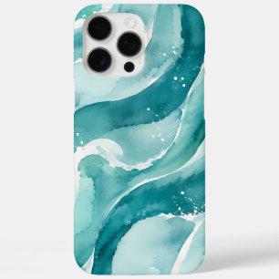Turquoise Watercolor Ocean Waves Abstract iPhone 16 Pro Max Case