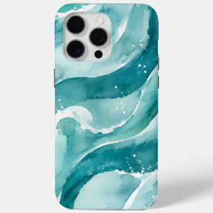 Turquoise Watercolor Ocean Waves Abstract iPhone 15 Pro Max Case