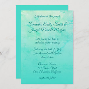 Turquoise Watercolor Ombre Calligraphy Wedding Invitation