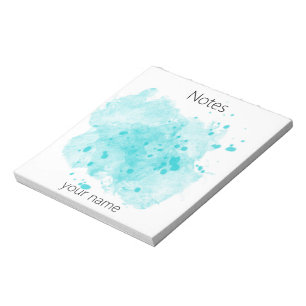Turquoise Watercolor Paint Blotter with Your Name Notepad