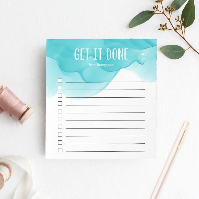 Turquoise Watercolor Personalized To-Do List Notepad (Creator Uploaded)