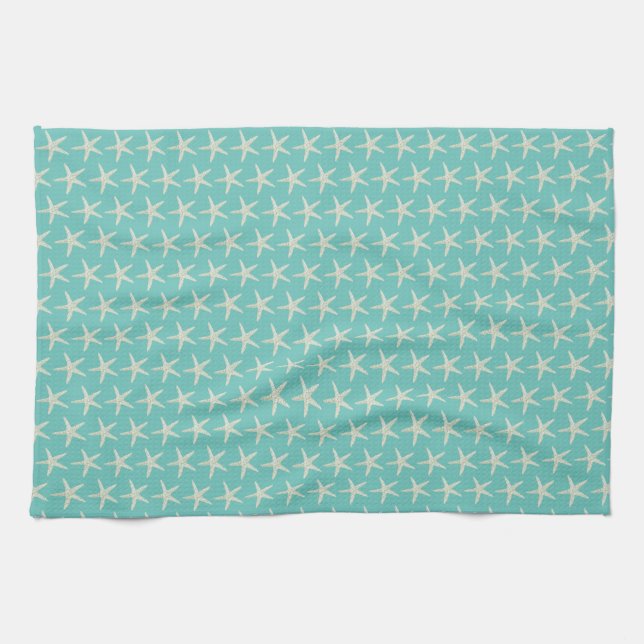 Turquoise Watercolor Starfish Tea Towel (Horizontal)