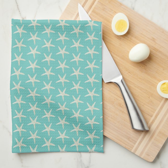 Turquoise Watercolor Starfish Tea Towel (Quarter Fold)