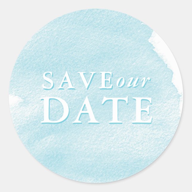 Turquoise Watercolor Wash Save our Date Classic Round Sticker (Front)