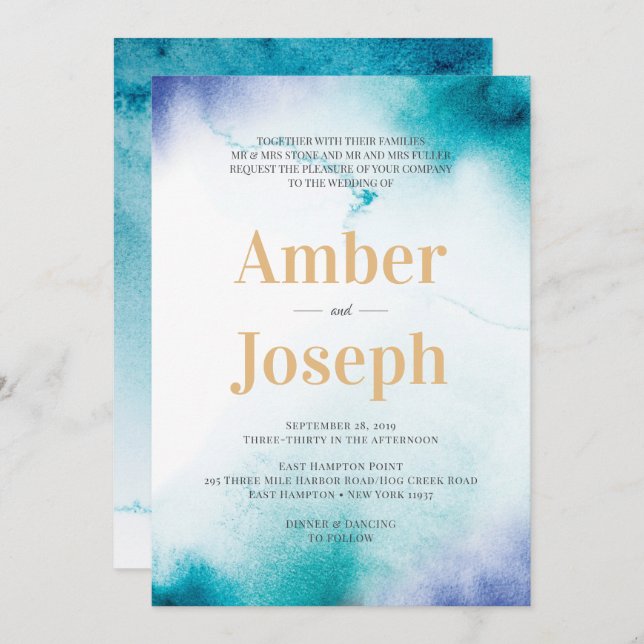 Turquoise Watercolor Wedding invitation (Front/Back)