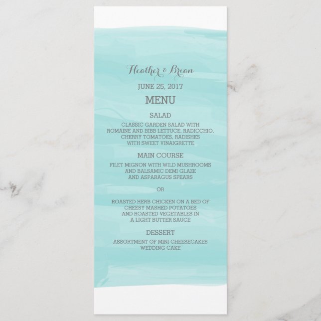 Turquoise Watercolor Wedding Menu (Front)