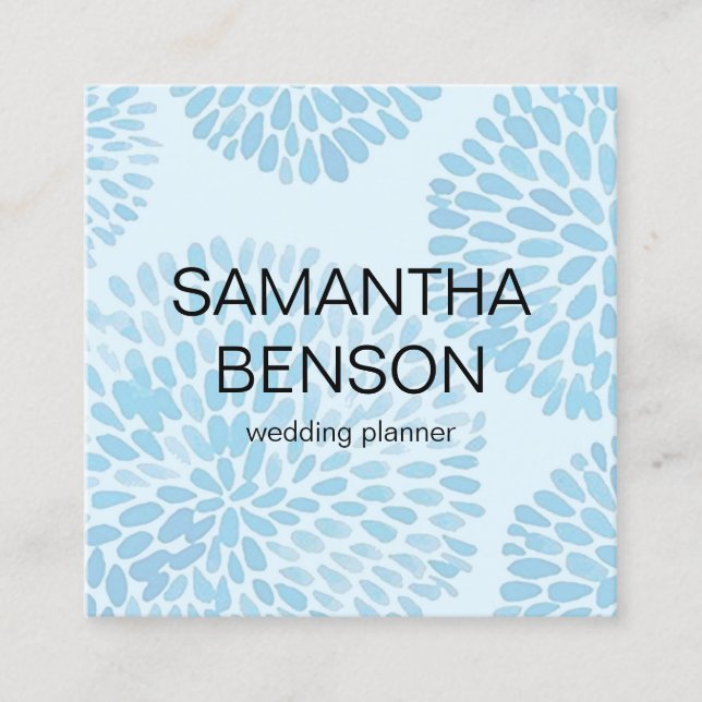 Turquoise Watercolor Wedding Planner Square Business Card (Front)