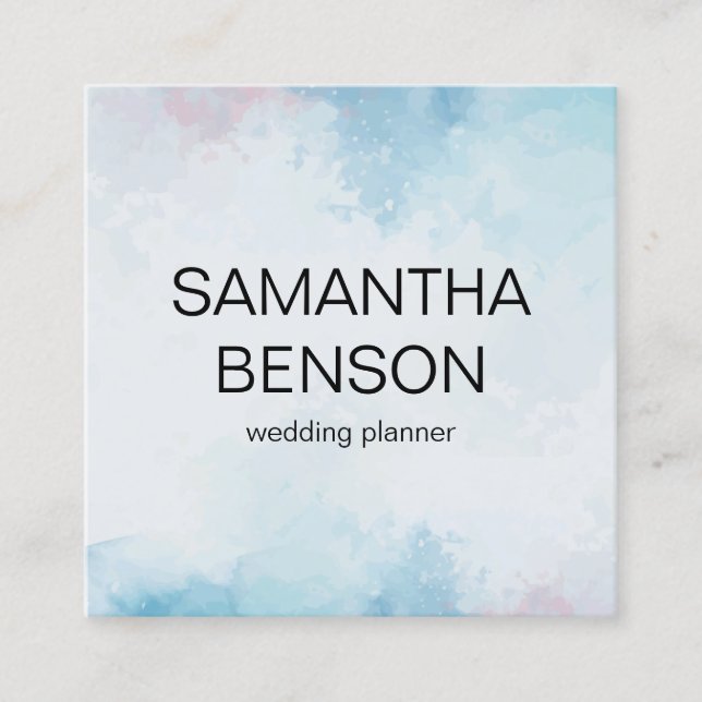 Turquoise Watercolor Wedding Planner Square Business Card (Front)