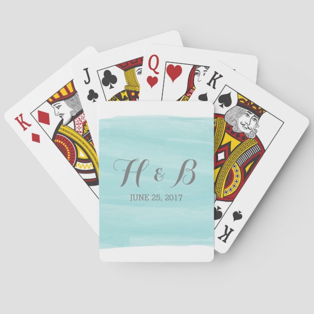 Turquoise Watercolor Wedding Playing Cards (Back)