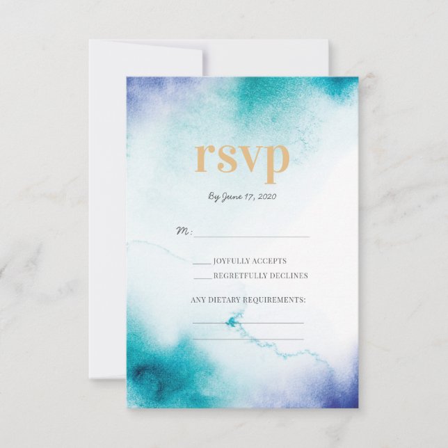Turquoise Watercolor Wedding RSVP cards (Front)