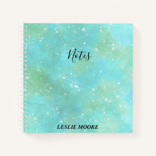 Turquoise Watercolor With White Spatters Notebook