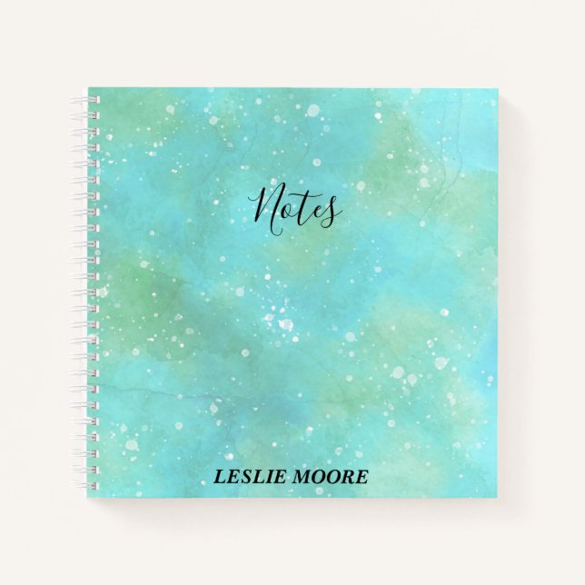Turquoise Watercolor With White Spatters  Notebook (Front)
