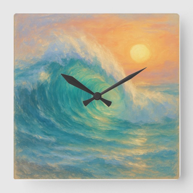 Turquoise Wave - Pastel Painting Style Art Square Wall Clock (Front)