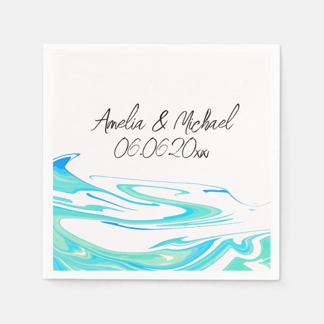 Turquoise Wave Personalized Napkin (Front)