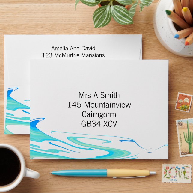  Turquoise Wave Personalized Wedding  Envelope (Desk)