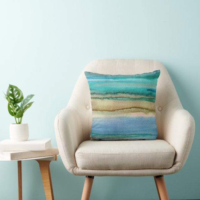 Turquoise Waves Abstract Acrylic Watercolor Pillow (Chair)