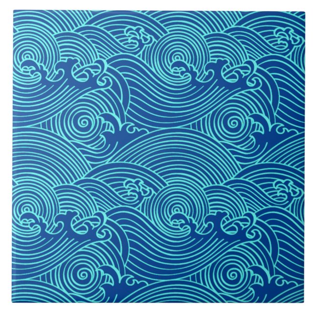 Turquoise Waves Euclidean Pattern Ceramic Tile (Front)