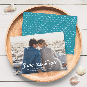 Turquoise Waves Full Photo Save the Date Card