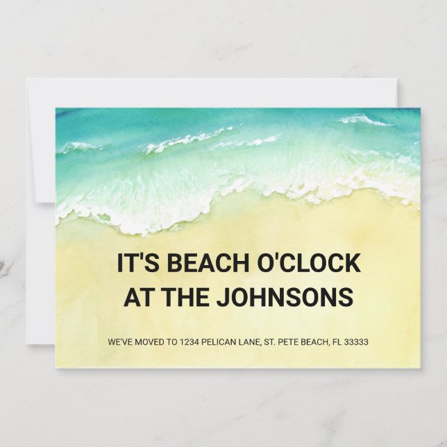 Turquoise Waves on Shore Beach O'Clock Moving Announcement (Front)