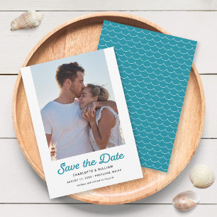 Turquoise Waves Photo Save the Date Card
