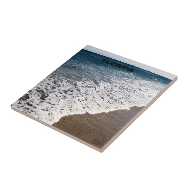 Turquoise Waves Washing Over Sandy Shore Ceramic Tile (Side)