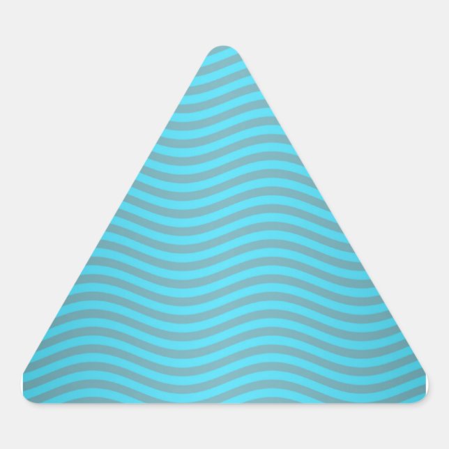 Turquoise Wavy Stripes Pattern Triangle Sticker (Front)