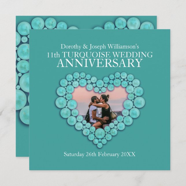 Turquoise wedding anniversary 11 years photo invitation (Front/Back)