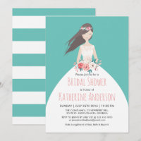 Turquoise Wedding Dress Bridal Shower Invitation