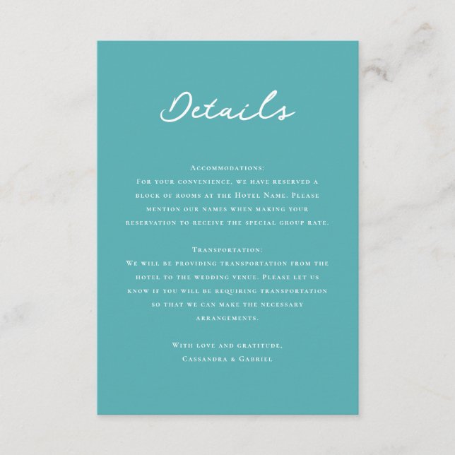 Turquoise Wedding Enclosure Card (Front)