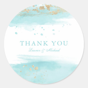 Turquoise Wedding Favour Thank You Classic Round Sticker