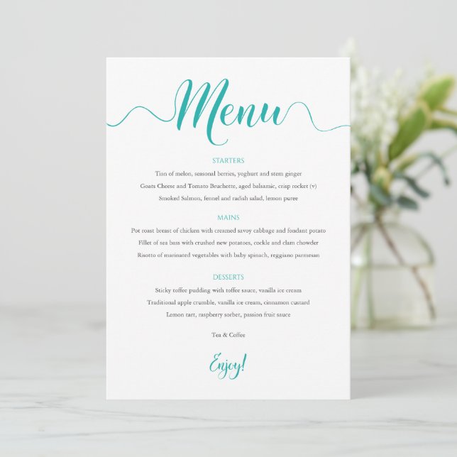 Turquoise Wedding Menu Card 5"x7" (Standing Front)
