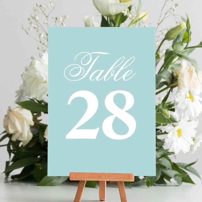 Turquoise Wedding Script Table Number Sign  (Elegant turquoise blue wedding table number sign.)