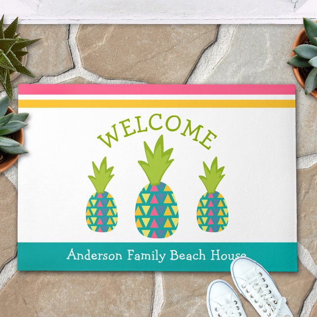 Turquoise Welcome 3 Tropical Pineapple Beach House Doormat (Creator Uploaded)