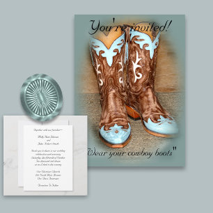Turquoise Western Boots Wedding Invitation