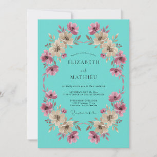 Turquoise Whimsical Botanical Wedding Invitation