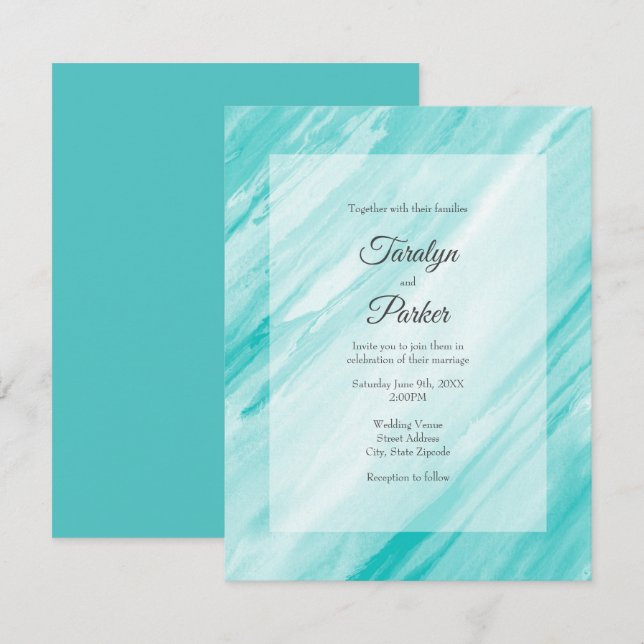 Turquoise White Abstract Invitation (Front/Back)