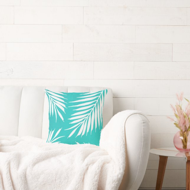 Turquoise White Acrylic Palm Leaves Cushion (Couch)