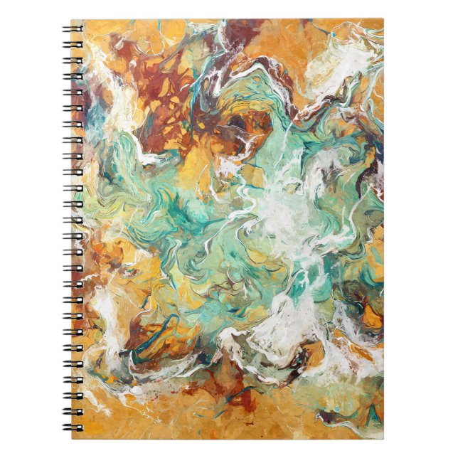 Turquoise White Amber Swirl Abstract Notebook (Front)