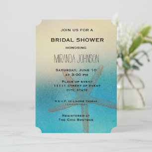 Turquoise White Aqua Blue Starfish Bridal Shower   Invitation
