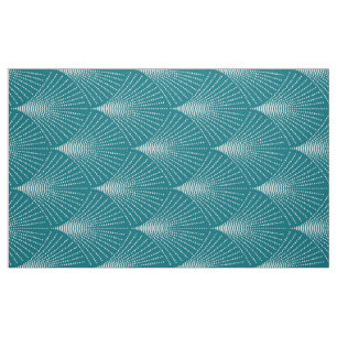 Turquoise & White Art-Deco Geometric Pattern Fabric