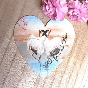 Turquoise White Beige Asian Tancho Cranes Paper Coaster