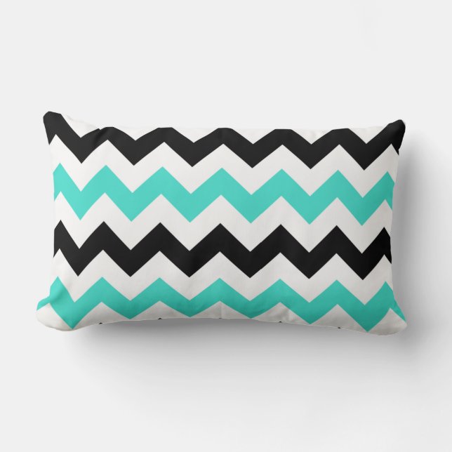 Turquoise White Black Zigzag Lumbar Cushion (Front)
