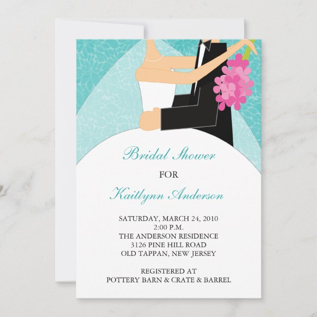 Turquoise & White Bride Bridal Shower Invitation (Front)