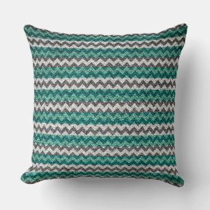 Turquoise White Chevron Stripes Pattern Cushion
