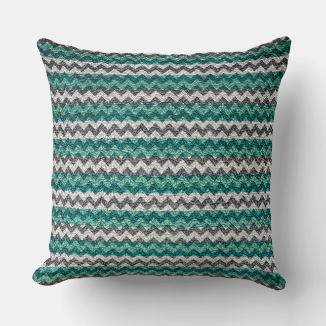 Turquoise White Chevron Stripes Pattern Cushion (Front)