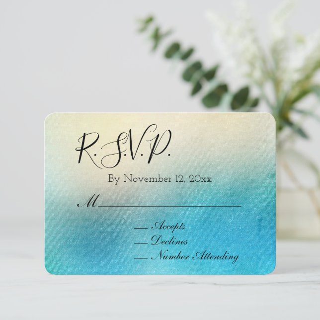 Turquoise White Chic Aqua Blue Wedding RSVP Enclosure Card (Standing Front)