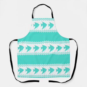 Turquoise White Coastal Angelfish Stripes Apron