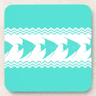 Turquoise White Coastal Angelfish Stripes Coaster