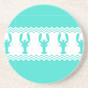 Turquoise White Coastal Lobster Stripes Coaster