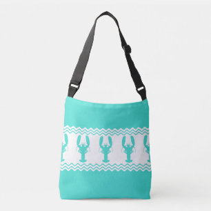 Turquoise White Coastal Lobster Stripes Crossbody Bag